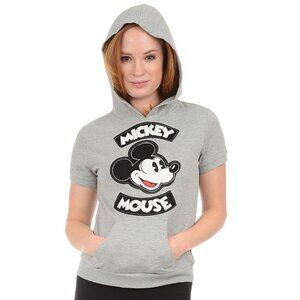 New! Disney Mickey Mouse Embroidered Sleep Hoodie Short Sleeve Top